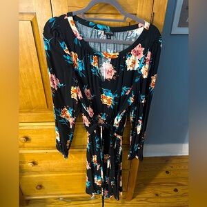Torrid Long Sleeve Knee Length Flower Print Black Dress in Size 0